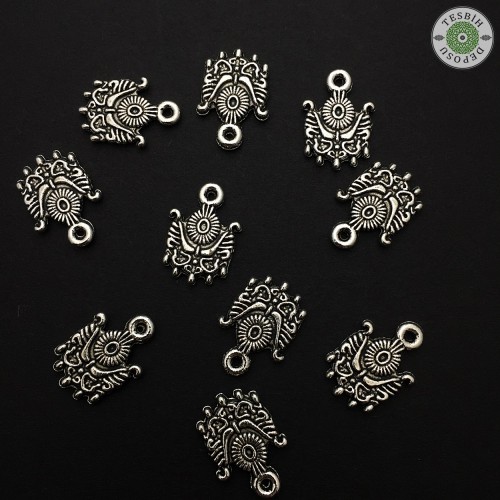 10 Adet Gümüş Renk Osmanlı Sancağı Tesbih Püskül Ucu